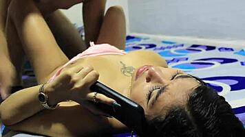 big titted latina babe gets fucked while talking on the cell phone with her boyfriend