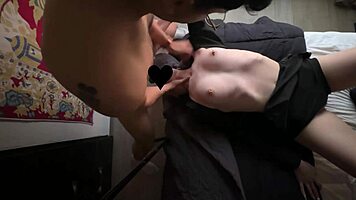 Sweet Goth Girl Deep Throats Huge Cock While Caressed