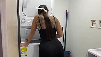 Daniela Andrea spies on Duncant Saint, masturbates, fucks in shower, begs facial