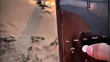 brunette latina babe gives pov blowjob on public beach