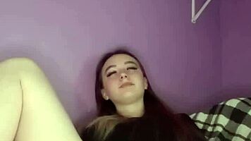 young amateur teen pulls panties, rubs puffy pussy