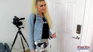 Skinny blonde cutie sassy sucks cock before pussy pounded