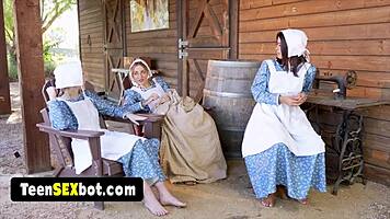 Three Amish women get fucked trying group sex for the first time ever!