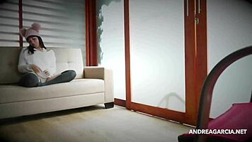 Sexy latin girl masturbates in dirty interview