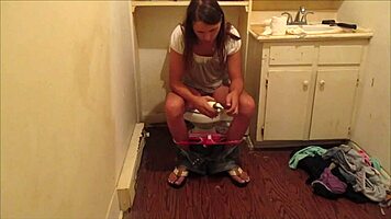 Shooting off a load of hot cum in my friend's bathroom, oh shit