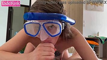 Snorkel Girl Gives Sloppiest Blowjob and Cum Swallow