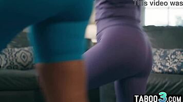 lesbian teen sky wonderland works out with ebony milf babe during oral session