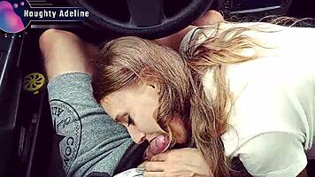 Sloppy Blowjob In Car With Cum In Mouth By Naughty Adeline