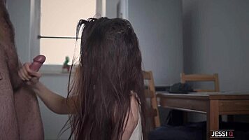 erotic sex on kitchen table with hot brunette amateur jessi q