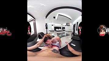 Tattooed latina babe intensely works out in vr