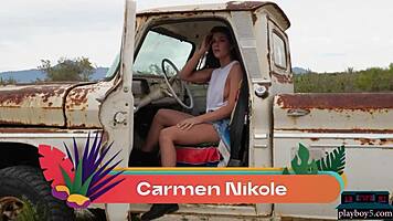 Petite Portuguese milf carmen nikole gives a sensual outdoor striptease