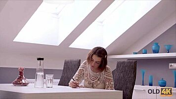 Old wise gentleman with young beautiful girl in sex