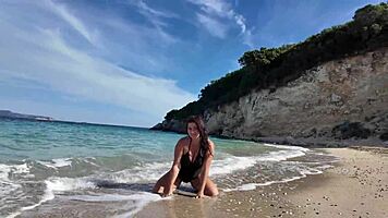 on this public beach, that horny curvy woman is so tempting