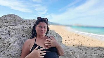 on this public beach, that horny curvy woman is so tempting
