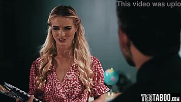 Tiny blonde teen student let janitor rail her hairy cunt in class