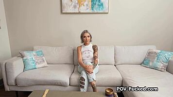 Inked Luna Sucks Dick with Pierced Nipples?