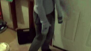 My cute neighbor strips and teases her slim body while masturbating her pussy