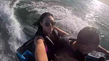 Teen latina with big ass experiences first time on beach jet ski