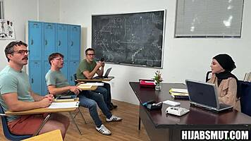 Muslim teacher foursome fucked by american students in classroom