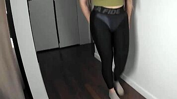 Girlfriend in gym leggings gets fucked hard post sweaty workout