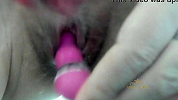 sexy russian milf jerks hairy pussy close-up moaning cums on husband's face