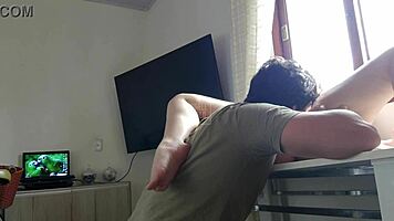 sexy latina babe spreads her juicy ass pussy on table for fetish play