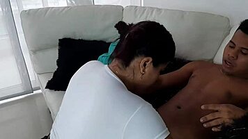 Stepmom goes wild sucking that delicious throbbing cock