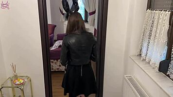 innocent tanned petite babe bends over for creampie doggystyle