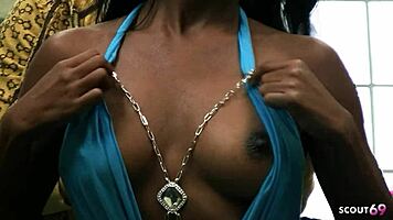 intriguing ebony monica foster's tight small tits ass exposed in casting quickie