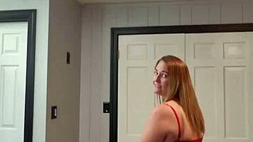 Brunette housewife strips teasing to music in homemade solo show