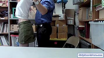 STRIPTEAL SHOPLIFTER REDHEAD RIPS CLOTHES FOR BIG COCK BLOWJOB BENT OVER DOGGY!