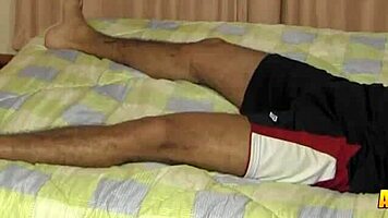 petite ebony whore's eyes glow as she hungrily sucks balls in darkness