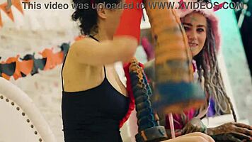 Anuskatzz and Stacy Bloom's Halloween anal toy lesbian licking frenzy