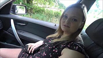 german blonde slut tramp deepthroats for outdoor creampie