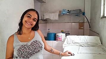 Latina slut rides cock wildly on washer machine frenzy