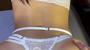 skinny babe spreads tight ass for doggy fingering and deep pounding