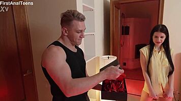 Cute skinny babe on sofa takes huge cock rough anal stretching gaping