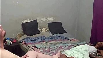 boss unwinds with domestic worker's footjob and blowjob on his cock while wife works