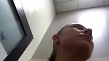 Risky Gym Toilet Fuck Tempts Her Dripping Pussy