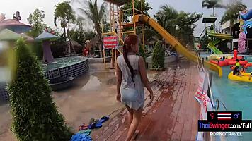 Asian Girlfriend Pool Splash Turns Horny Shower Sex