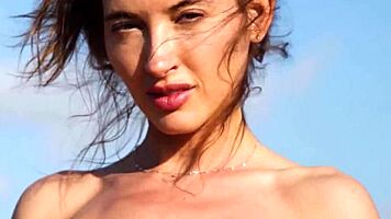 Extra skinny russian brunette poses nude outdoor