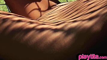 Petite latina brunette strips nude on tennis court
