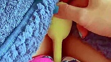 tiny latina coed squirms orgasming from first huge vibrator wet pussy play