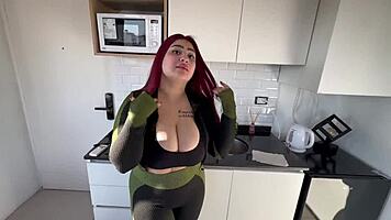 curvy redhead rides trainer hard to facial finish