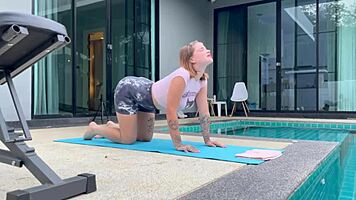 Eighteen year old yoga babe bends over for rough pounding