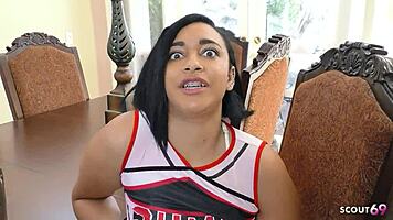 curvy ebony babe's big ass and saggy tits take interracial rimjob fuck