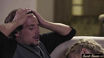 Classy petite babe with small tits deepthroats huge monster cock before cowgirl riding full storyline