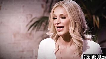 Desperate blonde milf titty fucks lesbian interviewer pussy licking to seal job