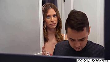 Horny petite milf sneaks wet pussy into bed for natural tits creampie