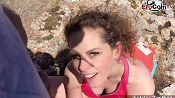 german amateur teen tries risky outdoor public sex on holiday...